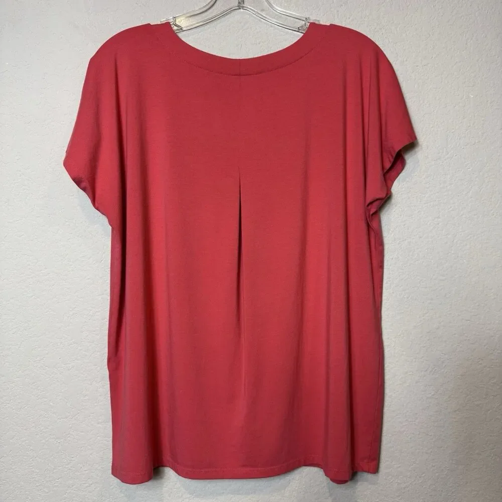 J. Jill Luxe Supima Cotton Scoop Neck Tee Shirred Back Cinnabar Red Women’s Sz M - Picture 6 of 7